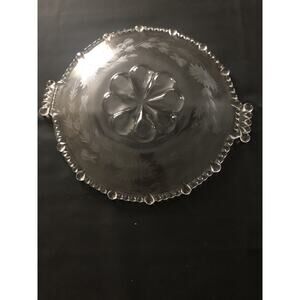 Laden City Glass Cake Plate 11” Vermillion Clear Floral Etched Dessert Plate